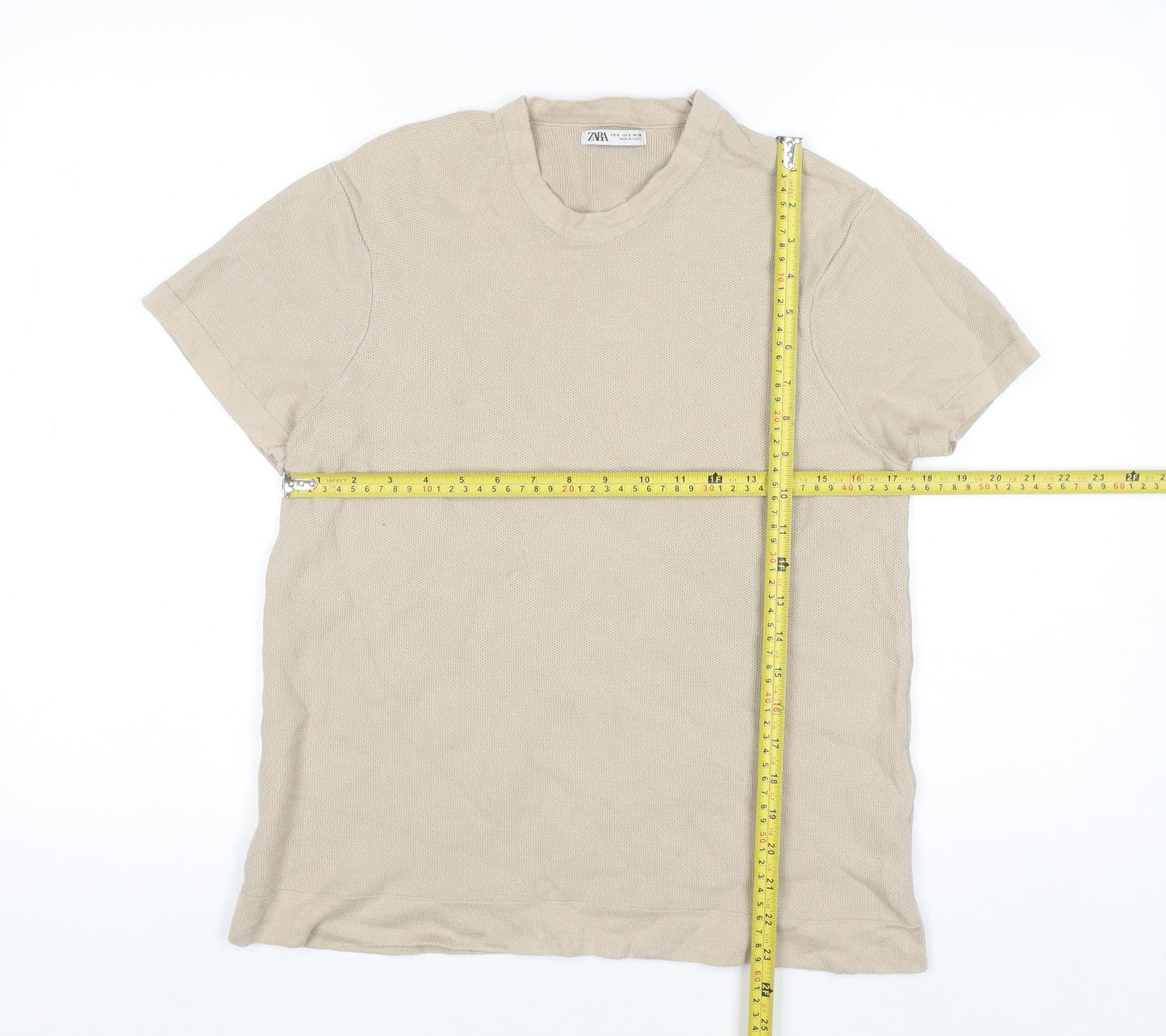 ZARA Women’s Beige Short Sleeve Cotton Knit Jumper Size S