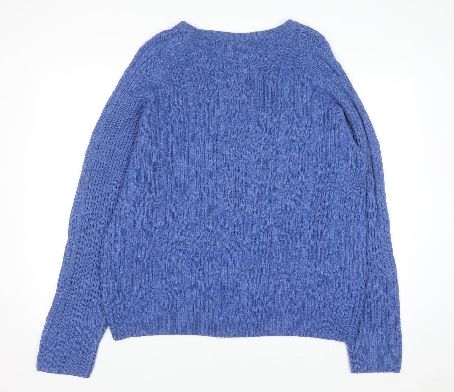 Academy Men's Blue Wool Blend Cable-Knit Crew Neck Jumper L