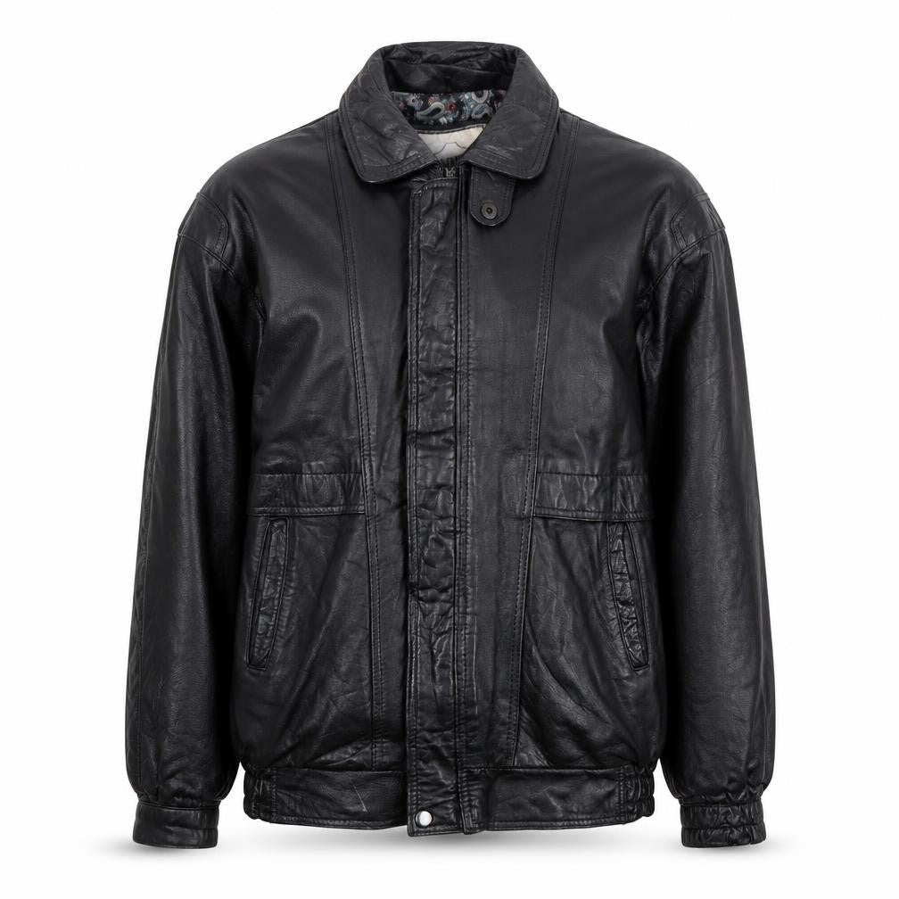Opus Men's Black Leather Bomber Jacket M Classic Lined