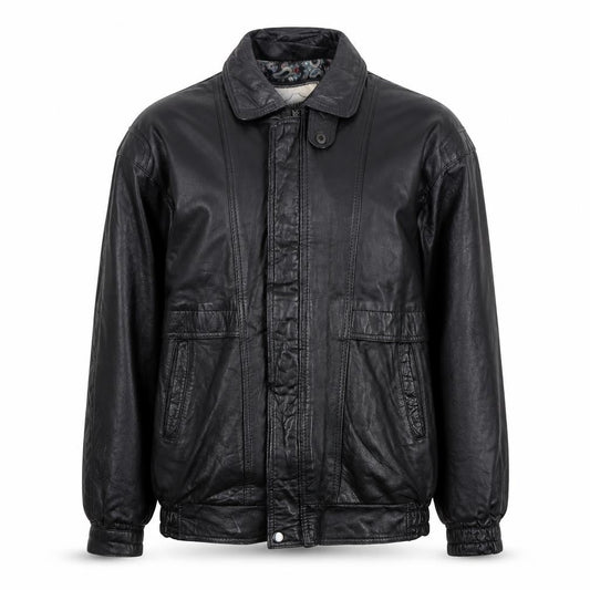 OPUS Men's Black Leather Bomber Jacket M Classic Lined