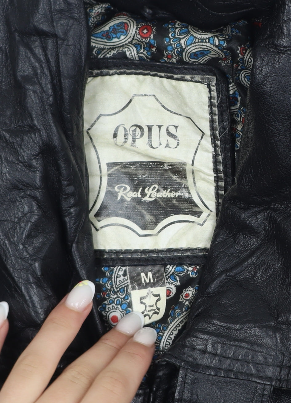 Opus Men's Black Leather Bomber Jacket M Classic Lined