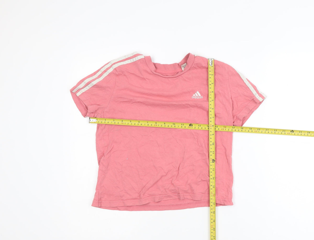 Adidas Girls Pink XS Short Sleeve Crew Neck Cotton T-Shirt