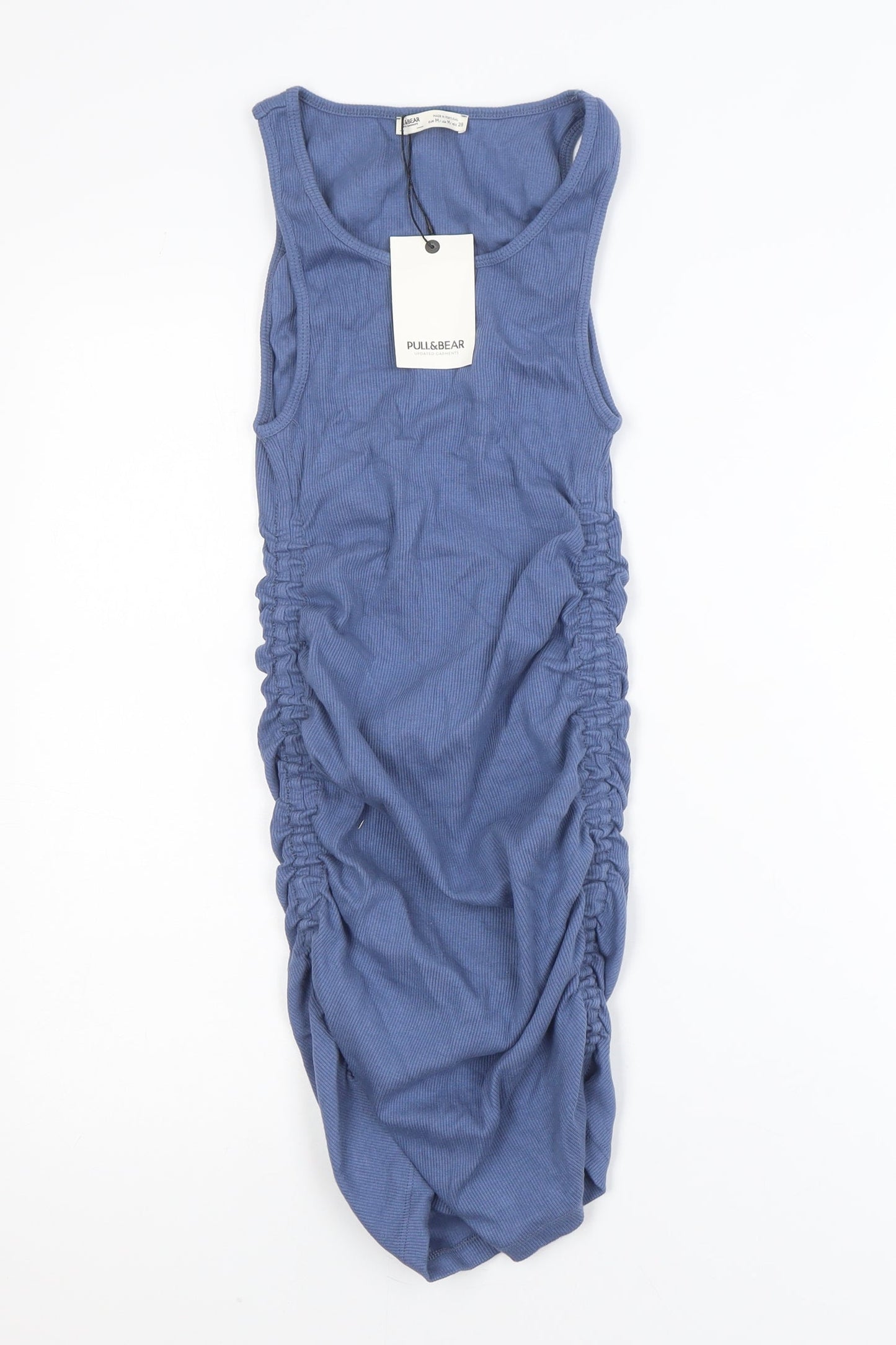 Pull & Bear Women Blue M Sleeveless Ruched Bodycon Mini Dress