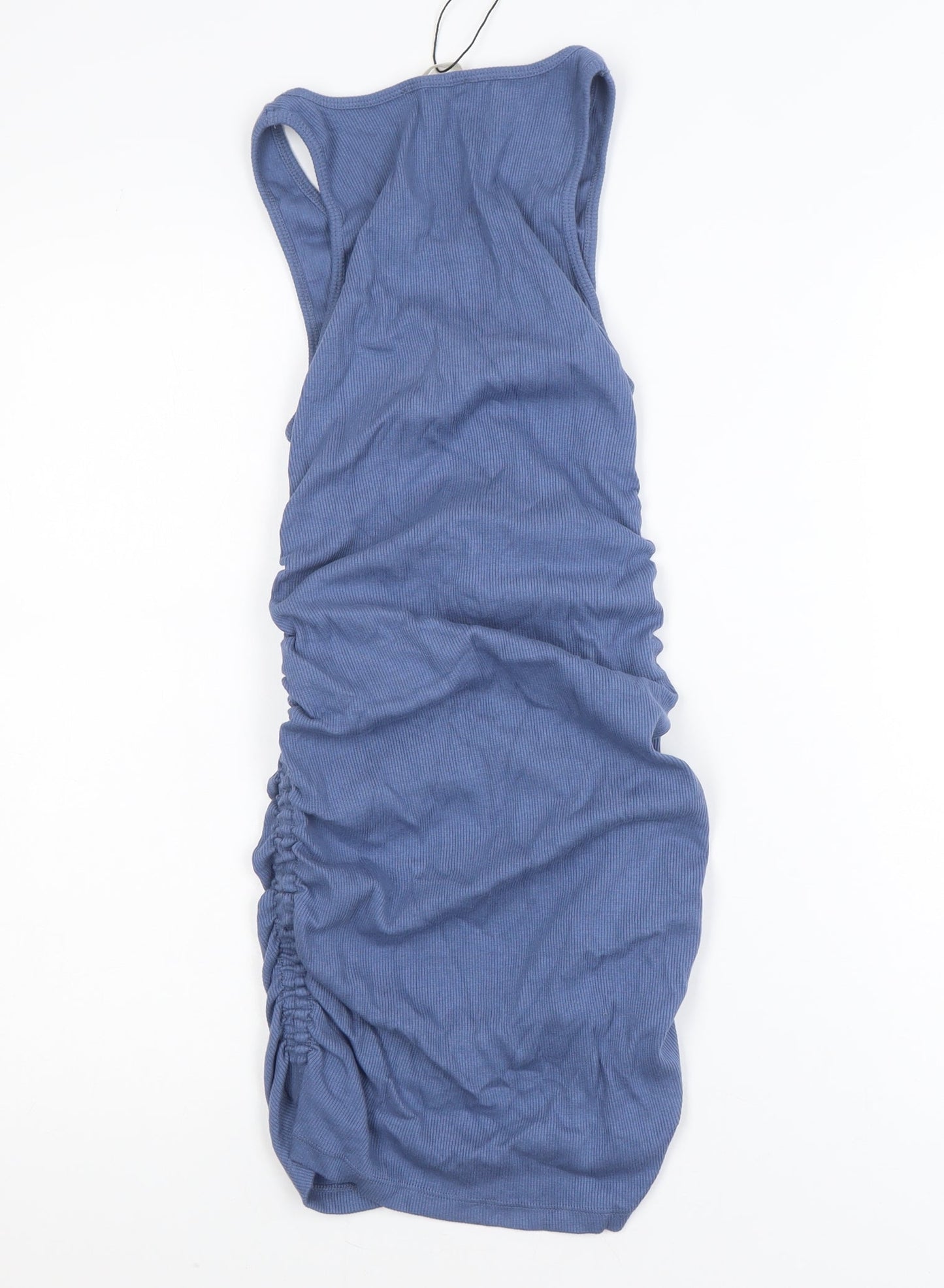 Pull & Bear Women Blue M Sleeveless Ruched Bodycon Mini Dress