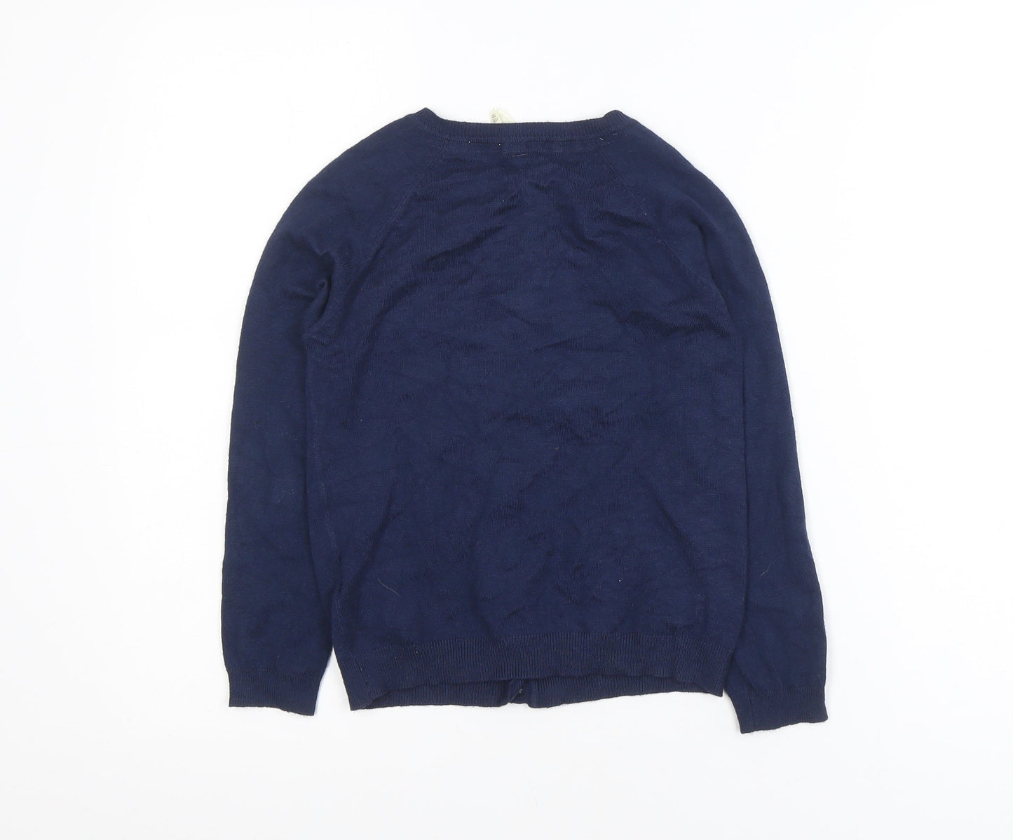 Primark Girls Navy Blue Pearl Button Cardigan 7-8 Years Viscose Blend