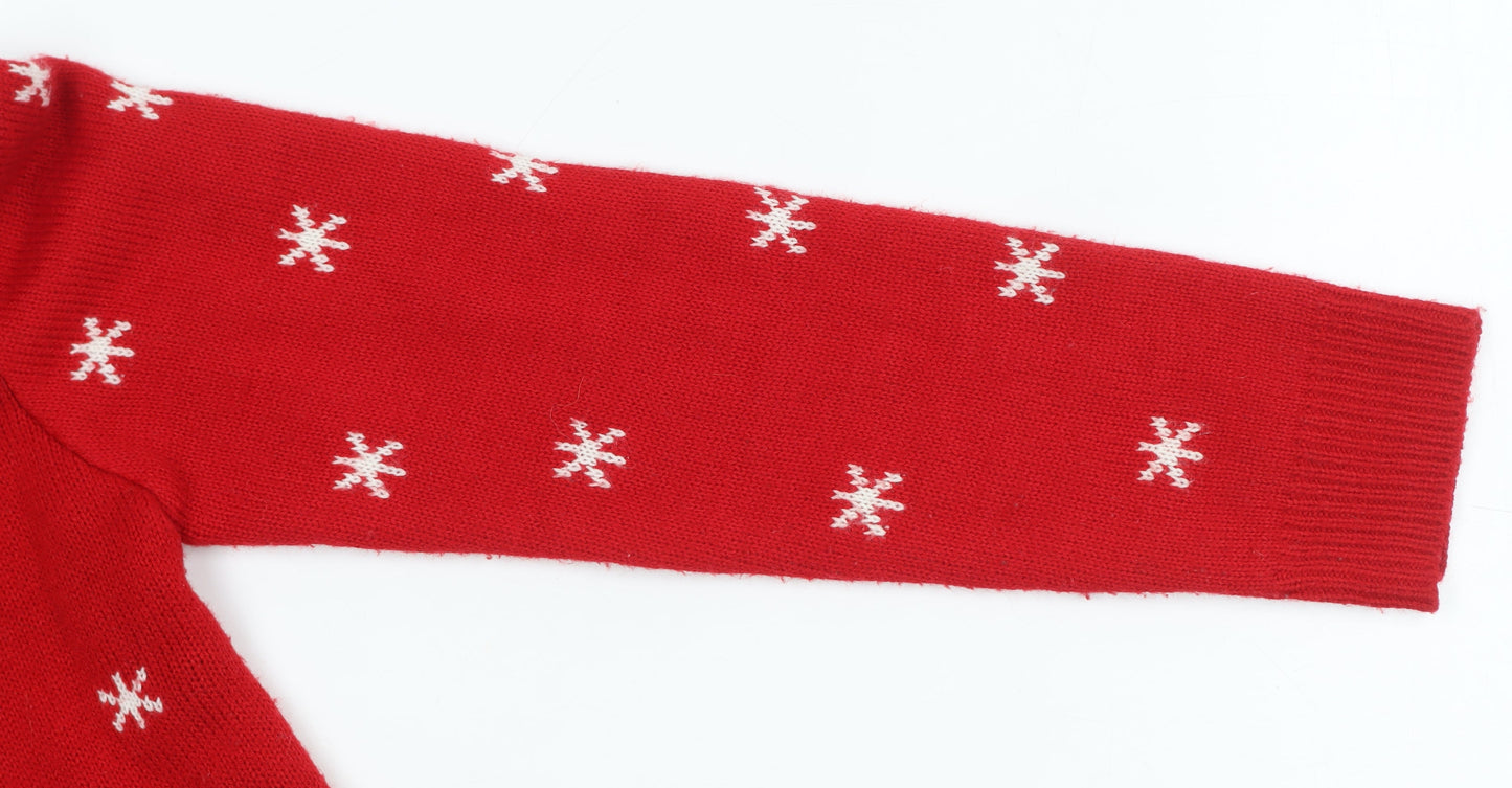 Primark Girls Red Christmas Reindeer Jumper 11-12 Years Acrylic Knit