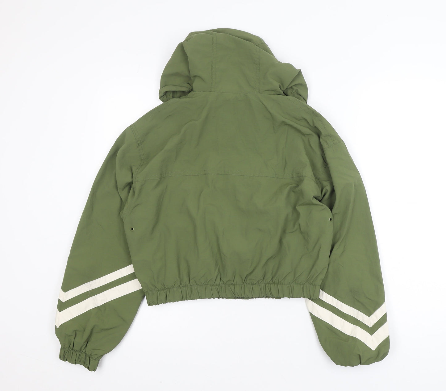 Bershka Women Green Cropped Hooded Windbreaker Jacket Size 12