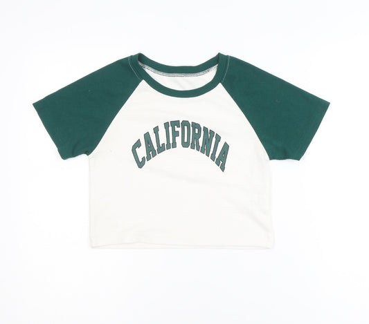 DAZY Women’s White Green Cropped California Raglan T-Shirt Size S