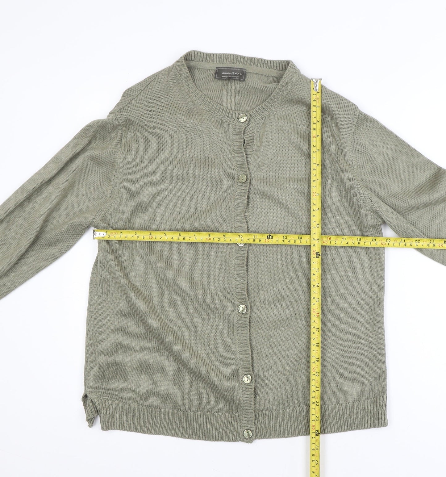 Essentials M Womens Green Cotton Button Cardigan Size M