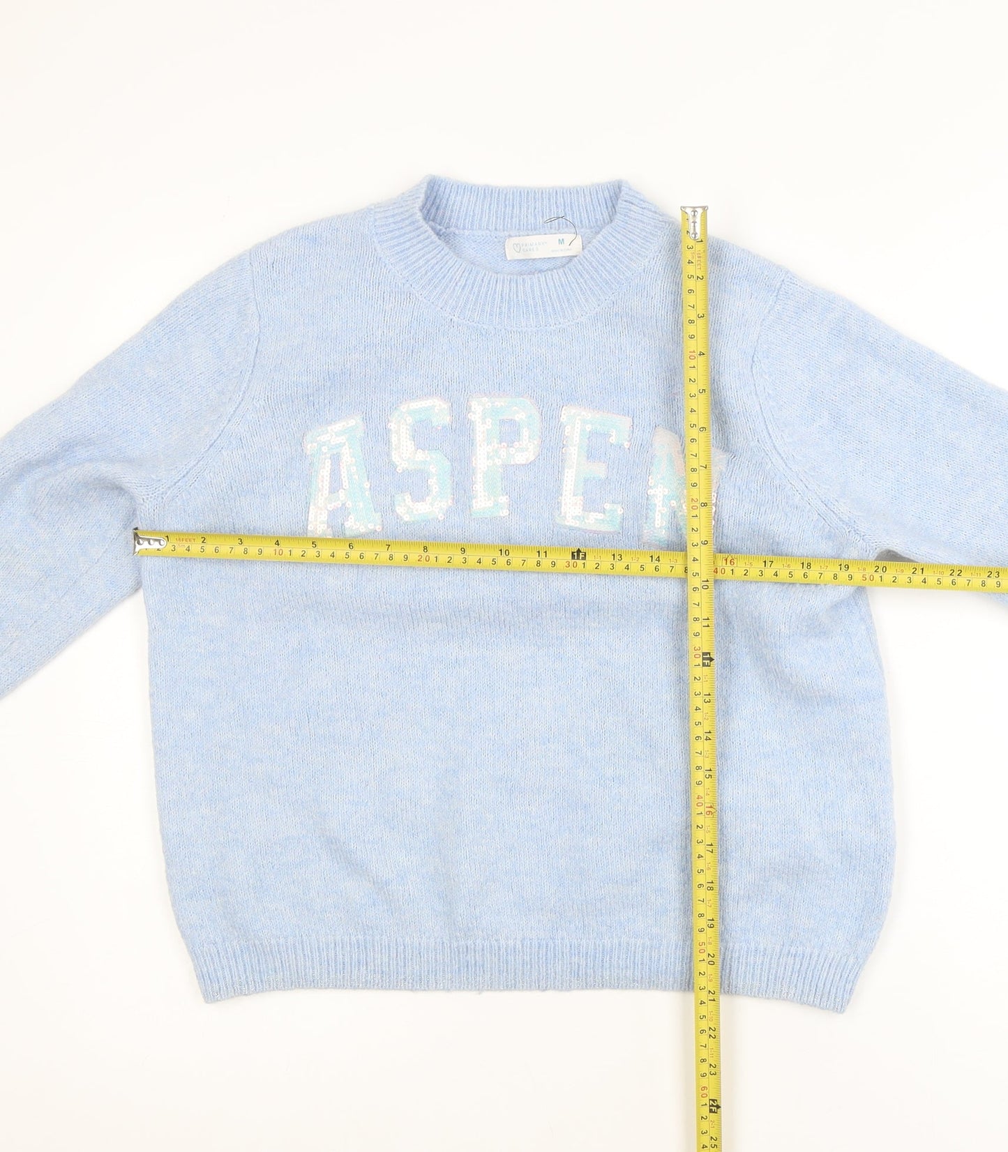 Primark Women Blue Sequin Aspen Pullover Jumper Size M