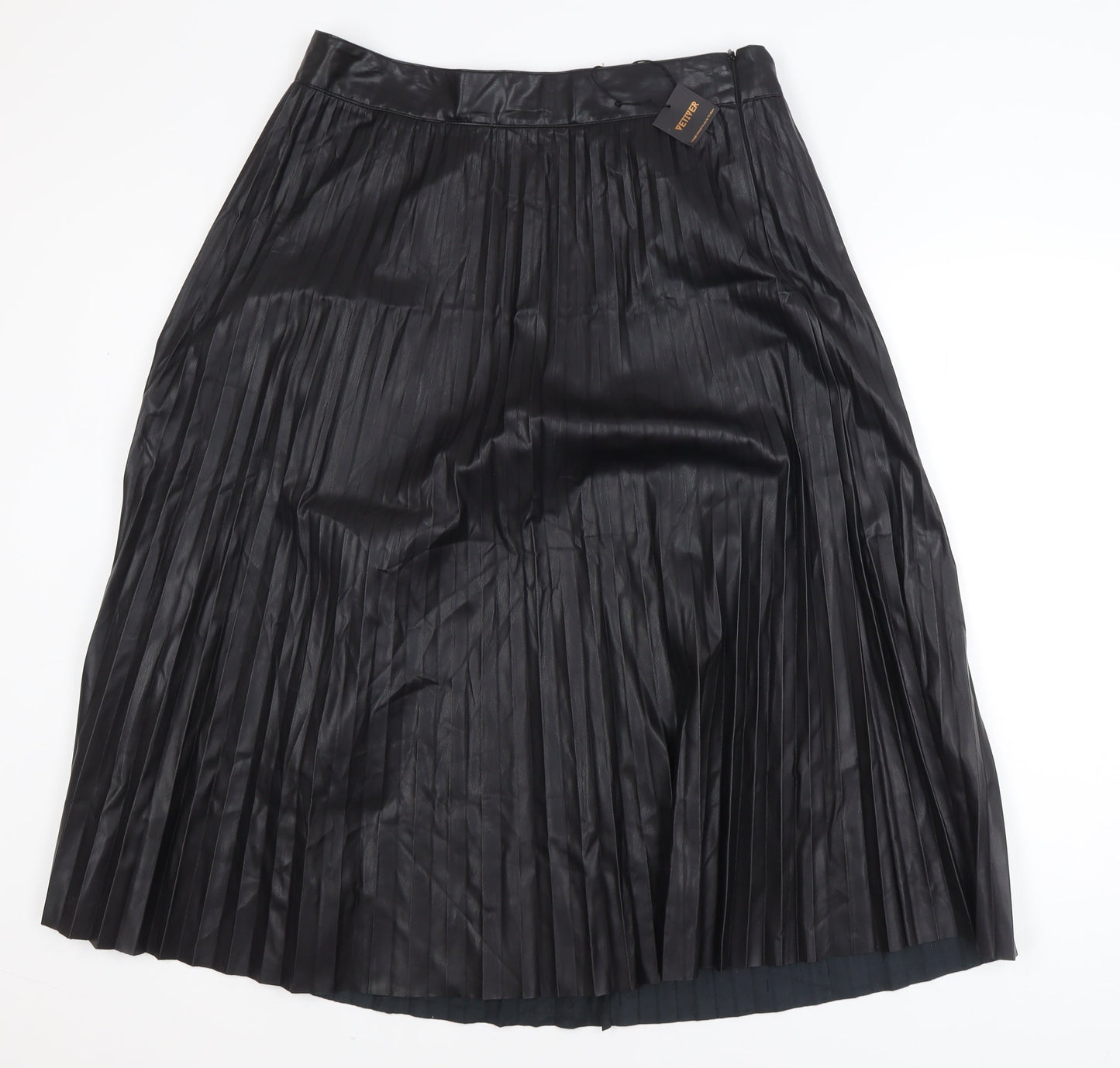 Vetiver Women Black Faux Leather Pleated Midi Skirt XL