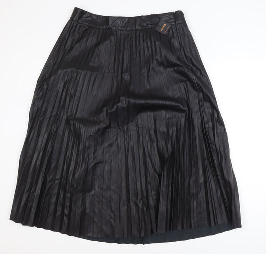 Vetiver Women Black Faux Leather Pleated Midi Skirt XL