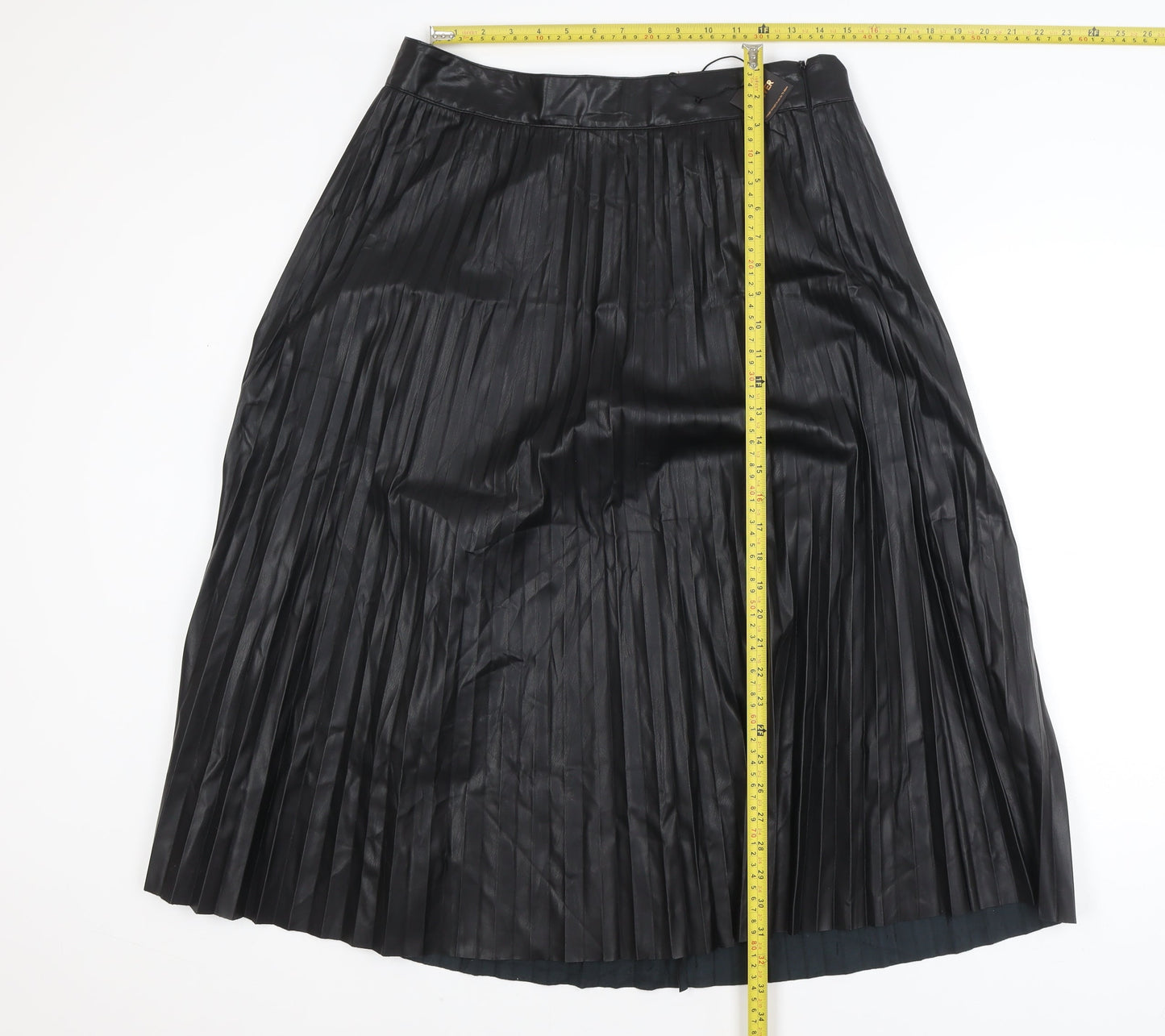 Vetiver Women Black Faux Leather Pleated Midi Skirt XL