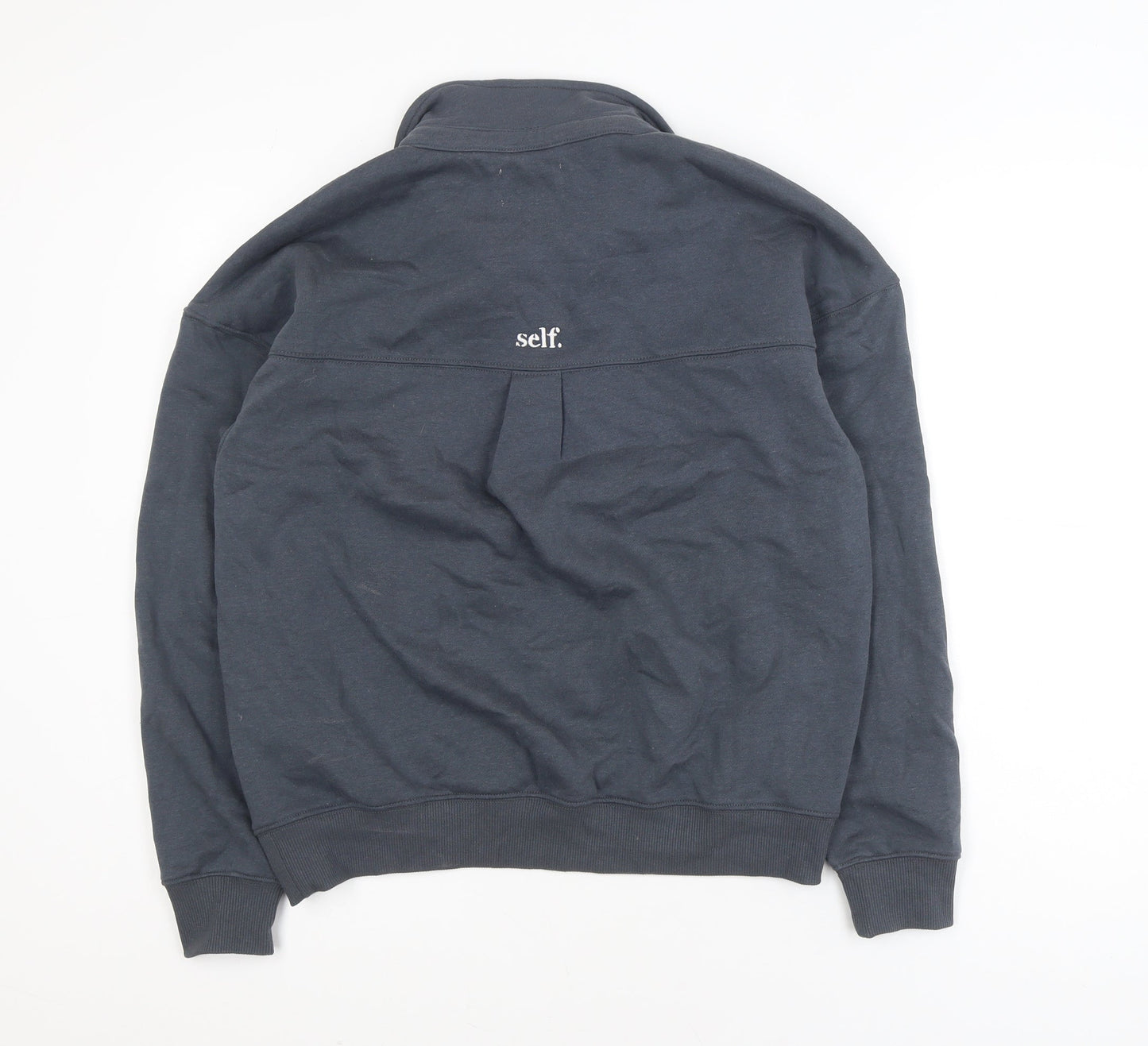 Self Men's Blue Collared Henley Sweatshirt XS Embroidered College Style