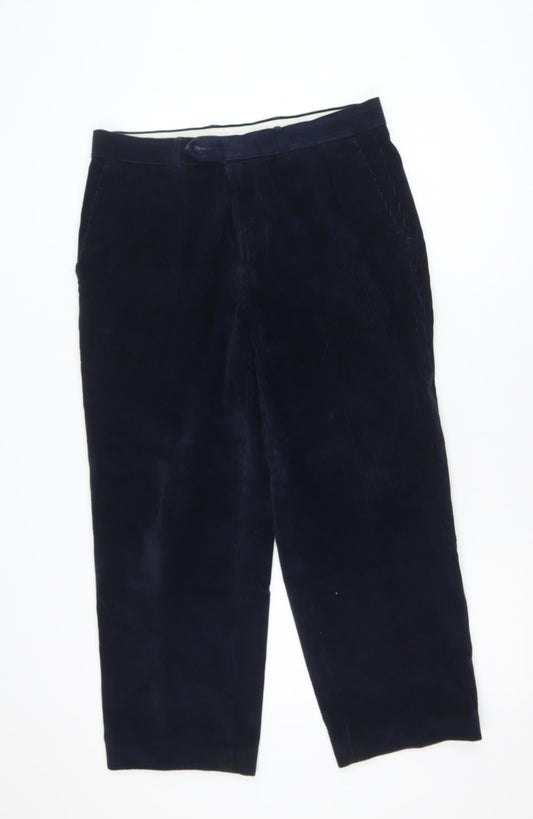 Marks and Spencer Men Blue Corduroy Trousers 34x29 Regular Fit