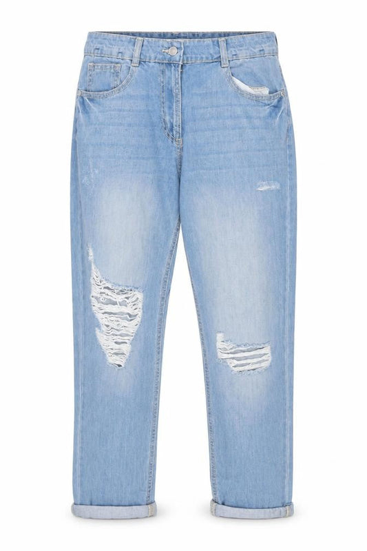 Quiz Women's Blue Distressed Boyfriend Jeans Size 8