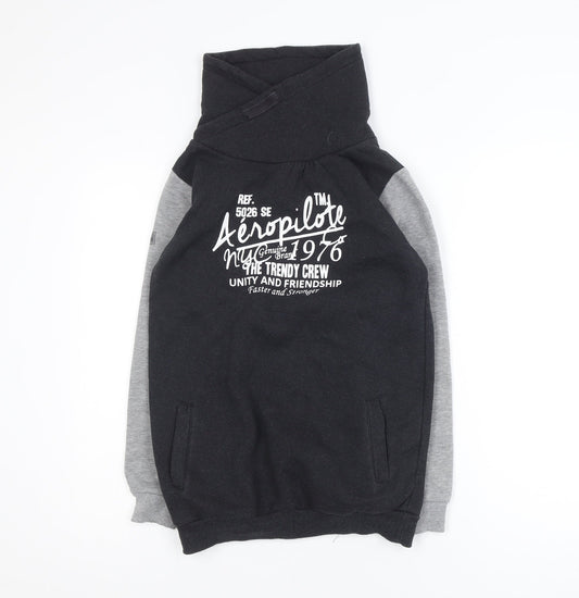 Aeropilote Teens Black Grey High Neck Pullover Sweatshirt 14 Plus
