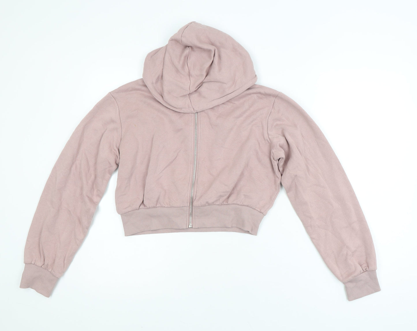 H&M Divided Womens Pink XS Cropped Hooded Full Zip Basic Jacket
