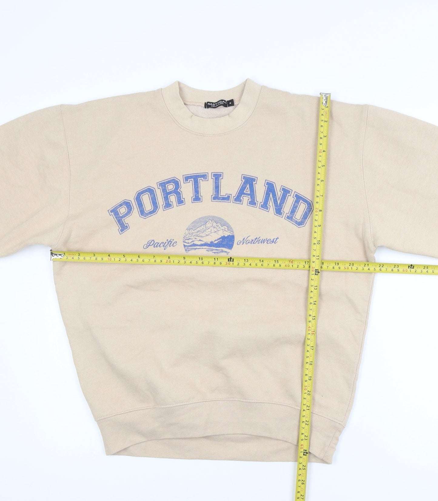 Nasty Gal Womens Beige Portland Graphic Pullover Sweatshirt M