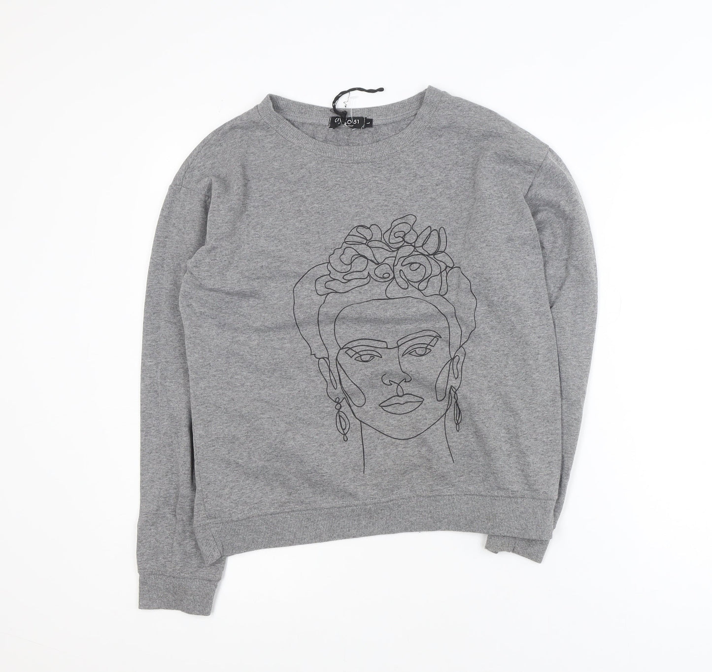 Noco 51 Women Grey L Pullover Sweatshirt Graphic Cotton Blend