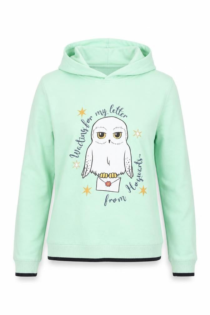 Harry Potter Girls Mint Green Hoodie Size 12 Cotton Hedwig Print