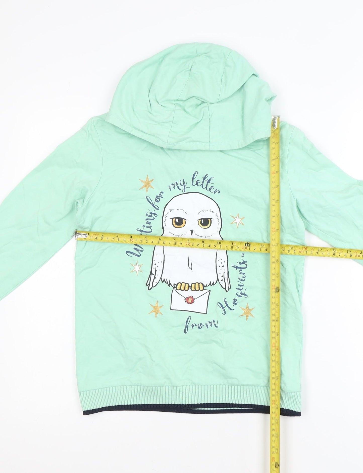 Harry Potter Girls Mint Green Hoodie Size 12 Cotton Hedwig Print