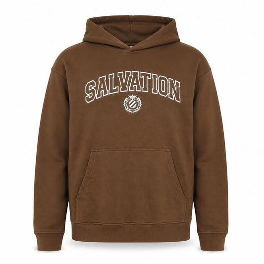Bellfield Men Brown Pullover Hoodie M Logo Graphic Fleece