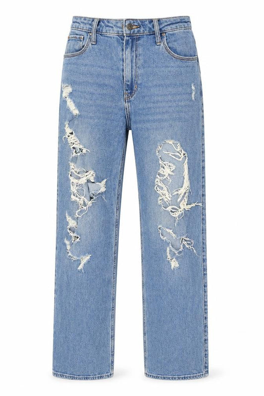 Hollister Women's Blue High-Rise Dad Jeans Size 8R Distressed Denim