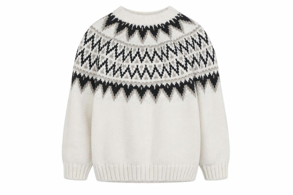 H&M Women Ivory Fair Isle Knit Pullover Jumper Size S