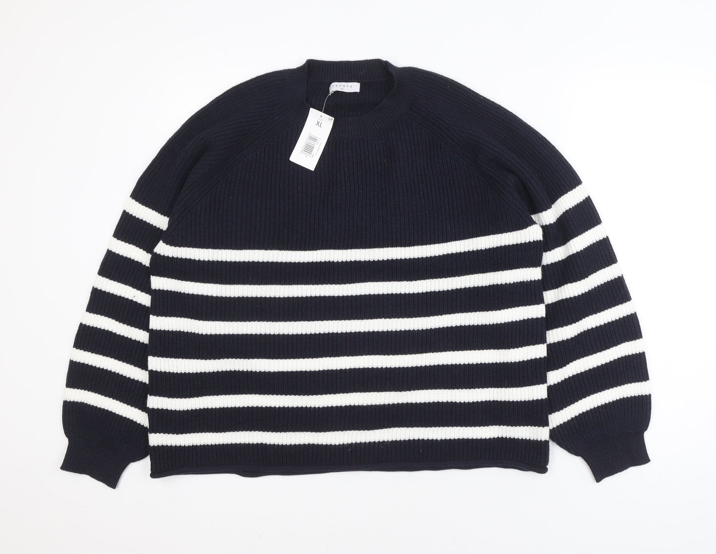 Papaya Women Navy & White Striped Pullover Sweater XL