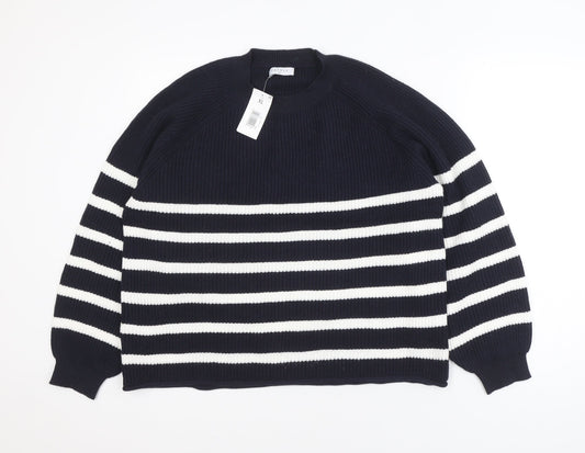Papaya Women Navy & White Striped Pullover Sweater XL