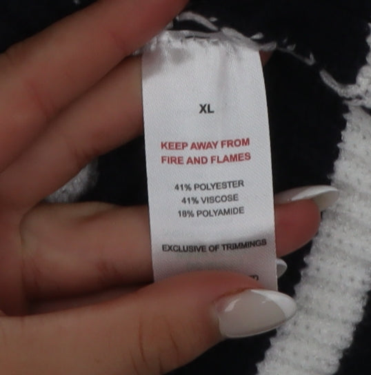Papaya Women Navy & White Striped Pullover Sweater XL