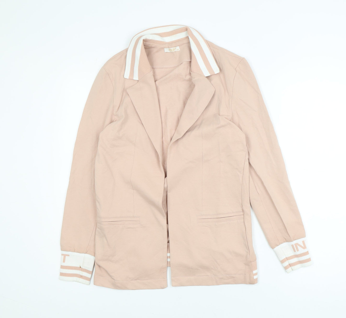 Megi Collection Women Beige Cotton Blend Blazer S-M Casual Long Sleeve