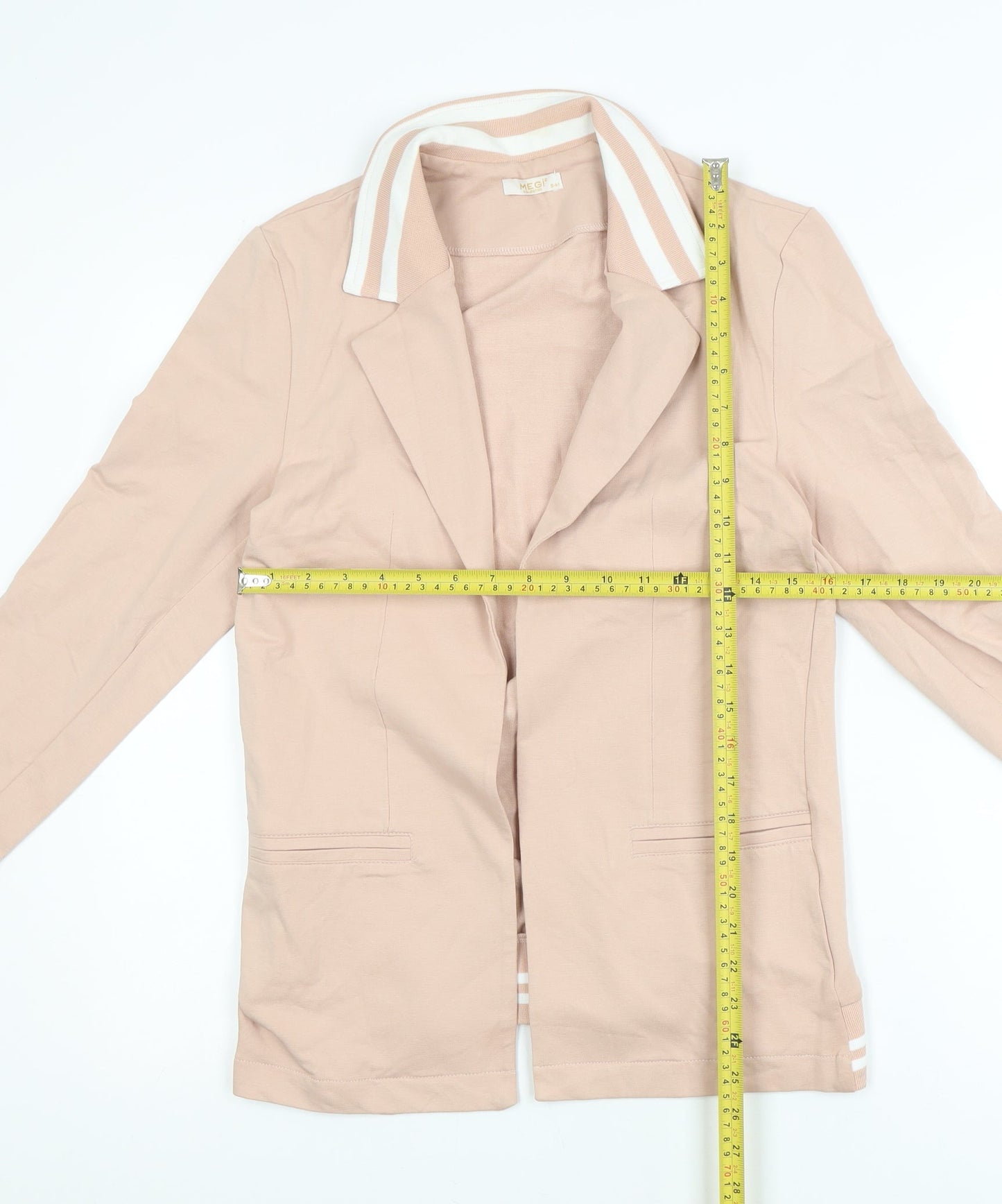 Megi Collection Women Beige Cotton Blend Blazer S-M Casual Long Sleeve