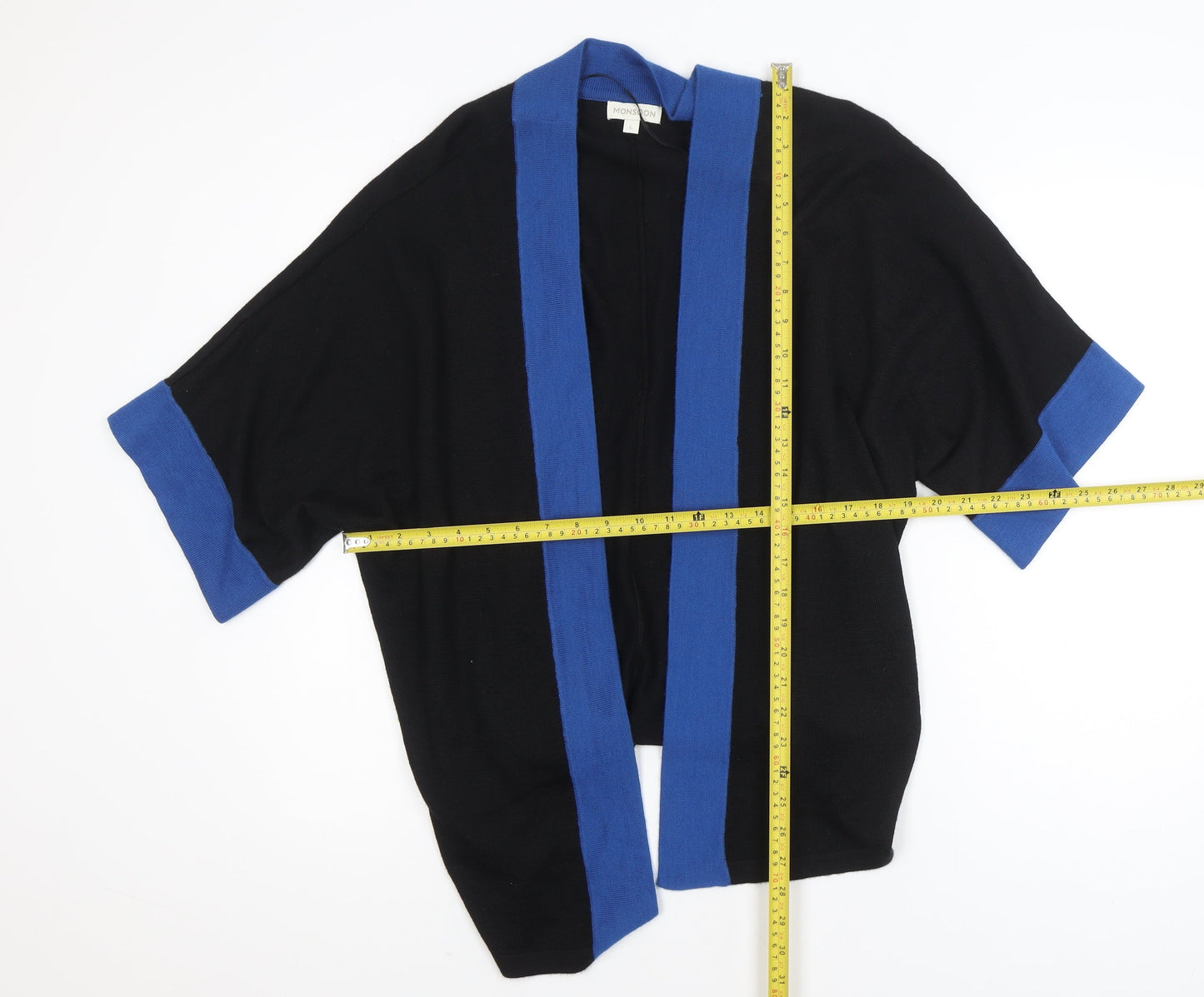 Monsoon Women Black Blue Knit Open Dolman Cardigan L