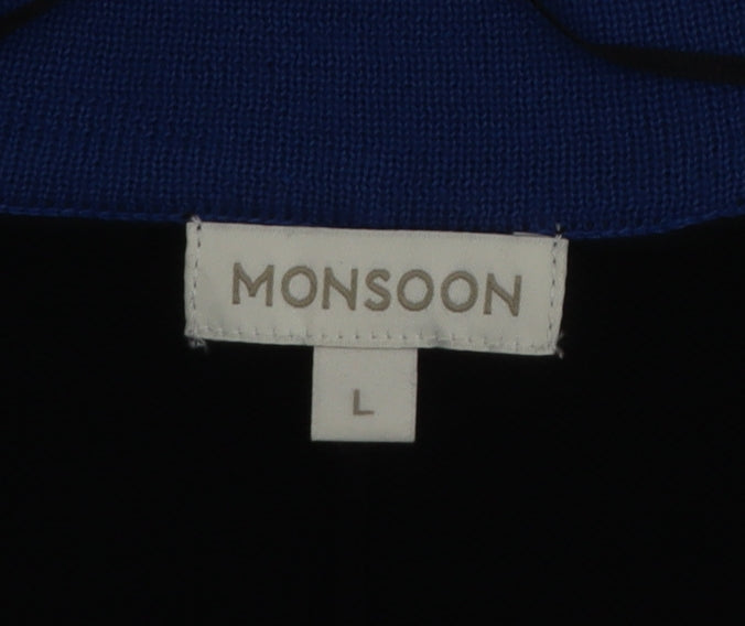 Monsoon Women Black Blue Knit Open Dolman Cardigan L