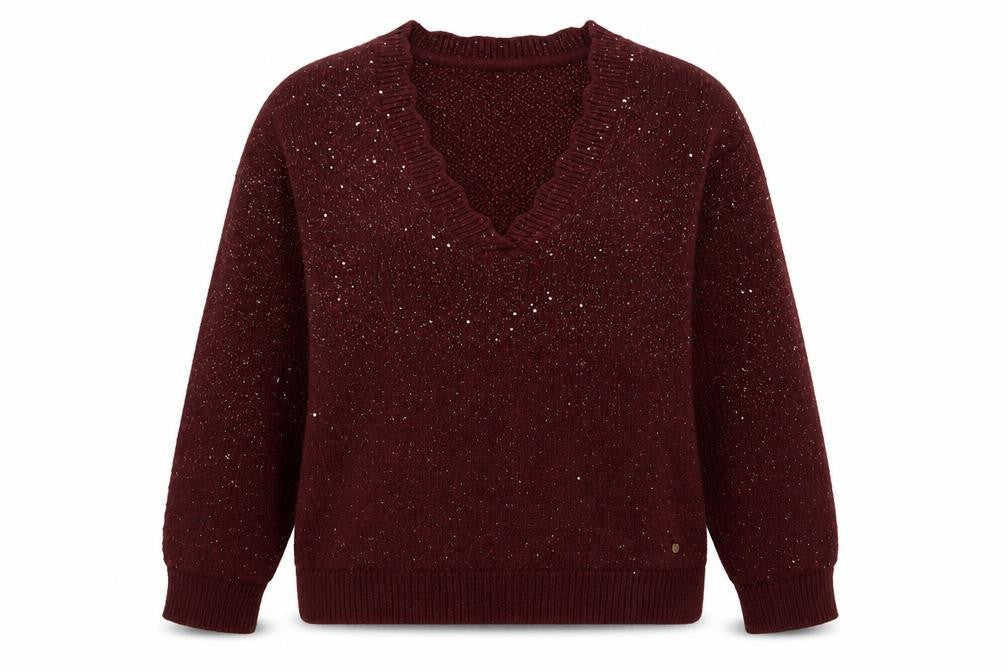 FatFace Women's Burgundy V-Neck Sequin Knit Jumper UK 10