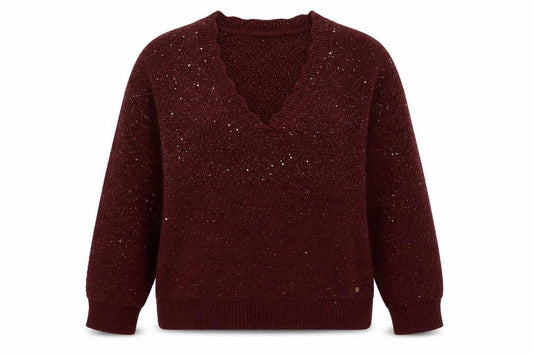 FatFace Women's Burgundy V-Neck Sequin Knit Jumper UK 10