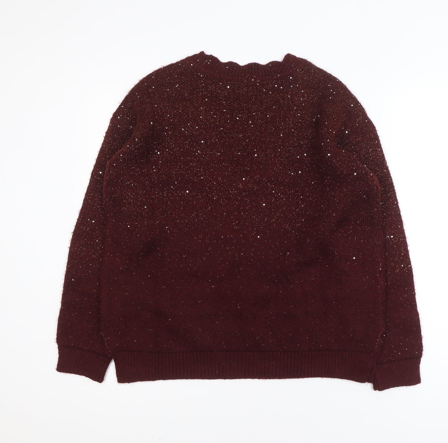 Fat Face Women's Burgundy V-Neck Sequin Knit Jumper UK 10