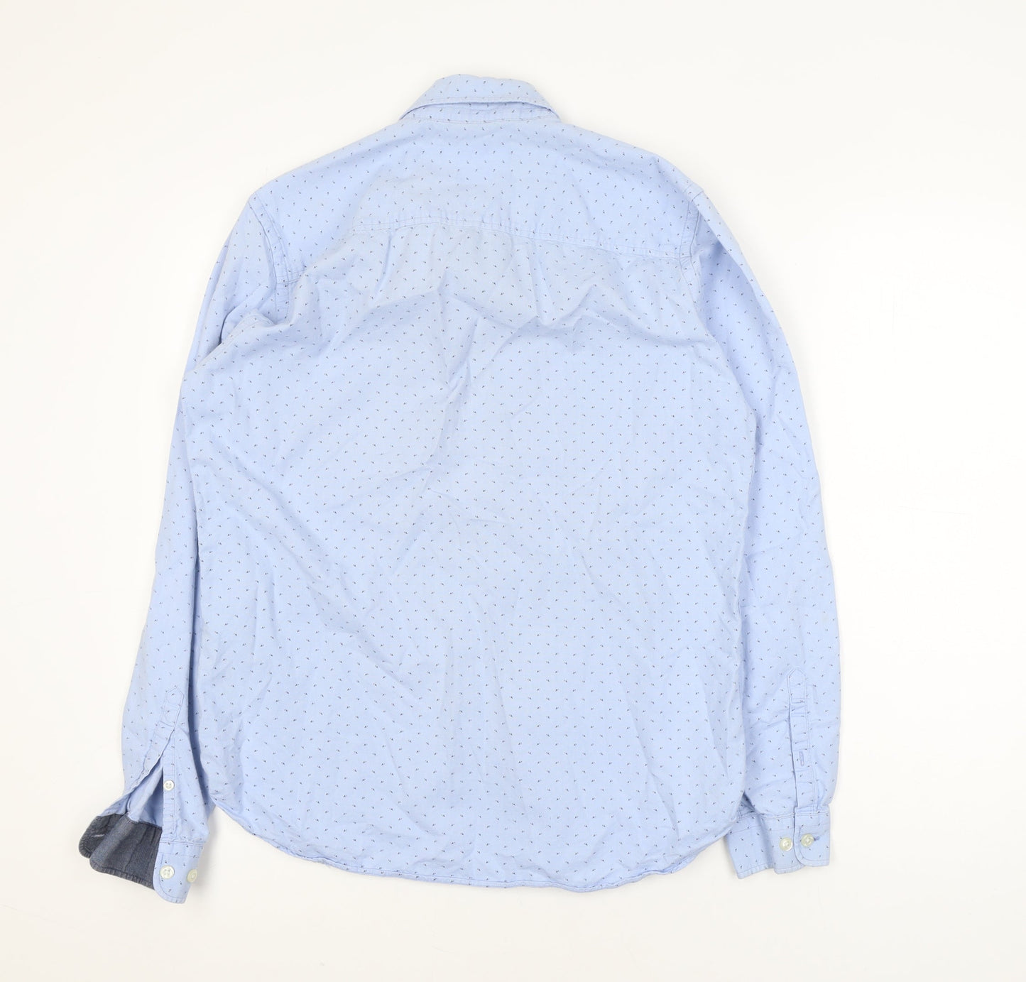 Jack & Jones Men's Blue Geometric Cotton Long Sleeve Shirt M