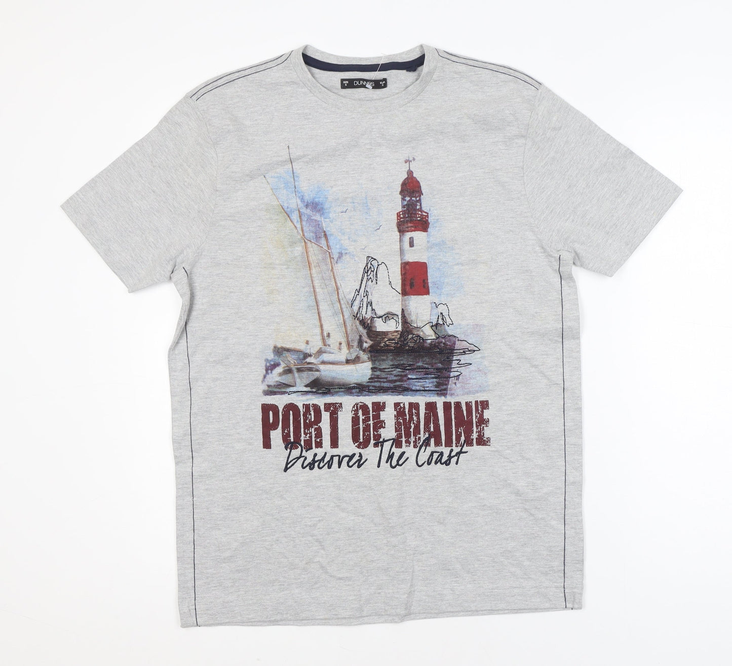 Dunnes Men Grey Port of Maine Graphic Short Sleeve T-Shirt Small