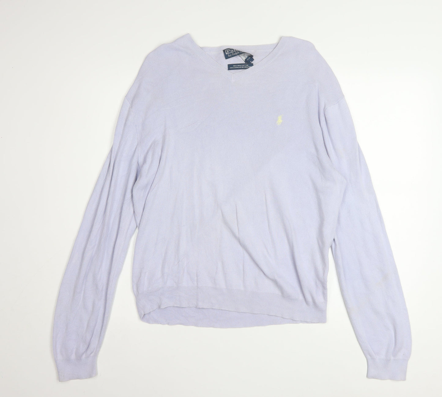 Ralph Lauren Men's Purple V-Neck Cotton Jumper M Classic Fit