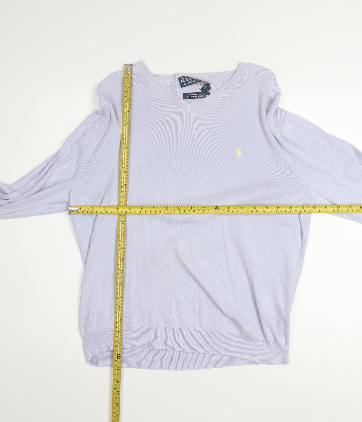 Ralph Lauren Men's Purple V-Neck Cotton Jumper M Classic Fit