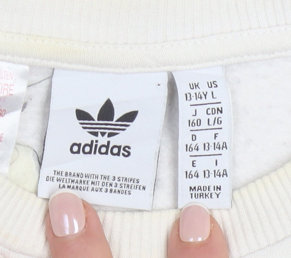Adidas Boys Beige Crew Neck Pullover Sweatshirt L 13-14 Years