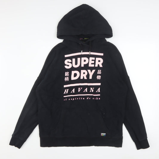 Superdry Women Black Pink Havana Hoodie UK 10 Graphic Cotton Blend
