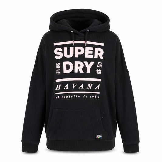 Superdry Women Black Pink Havana Hoodie UK 10 Graphic Cotton Blend