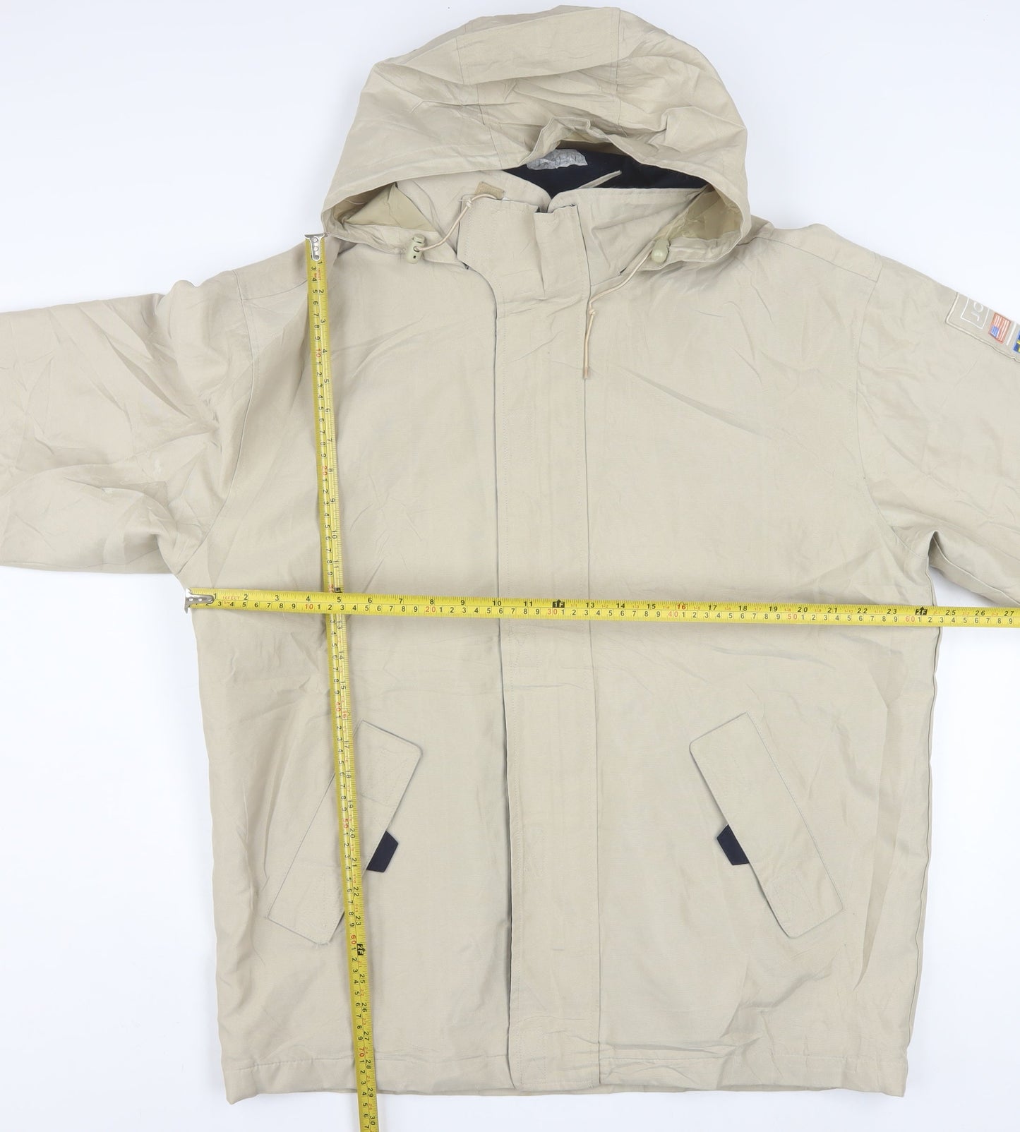 JM Sport Men's Beige Hooded Waterproof Parka Jacket Size M