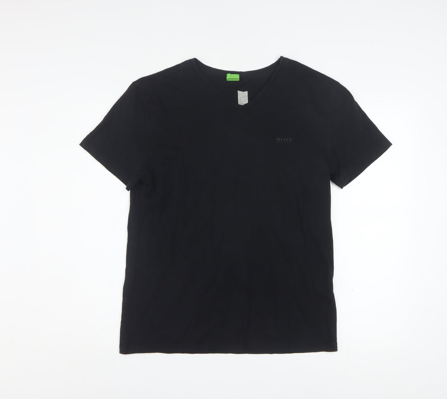 Hugo Boss Men Black Slim Fit V-Neck Cotton T-Shirt Size L