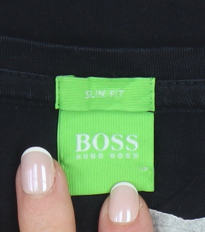 Hugo Boss Men Black Slim Fit V-Neck Cotton T-Shirt Size L