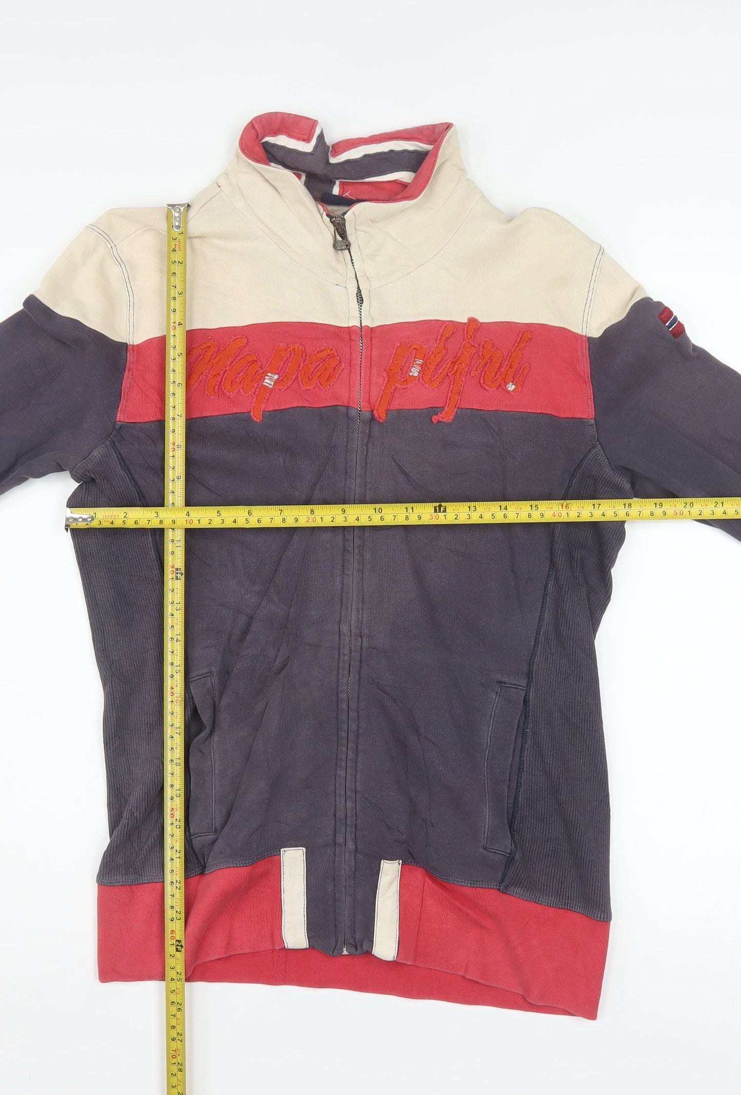 Napapijri Men's Beige Red Blue Track Jacket Size M Full Zip Cotton